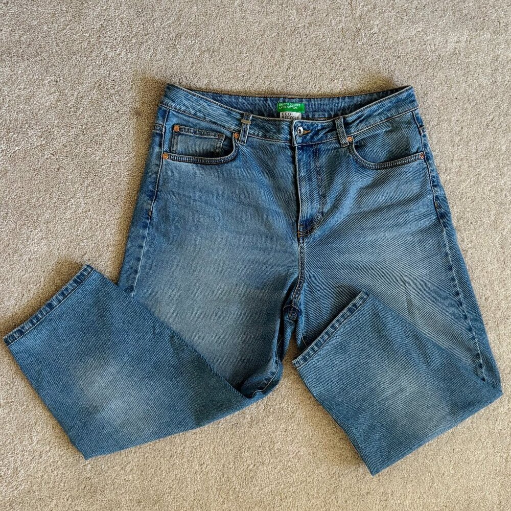 Benetton Barrel Leg High Rise Jeans Light Wash Women's Size 31